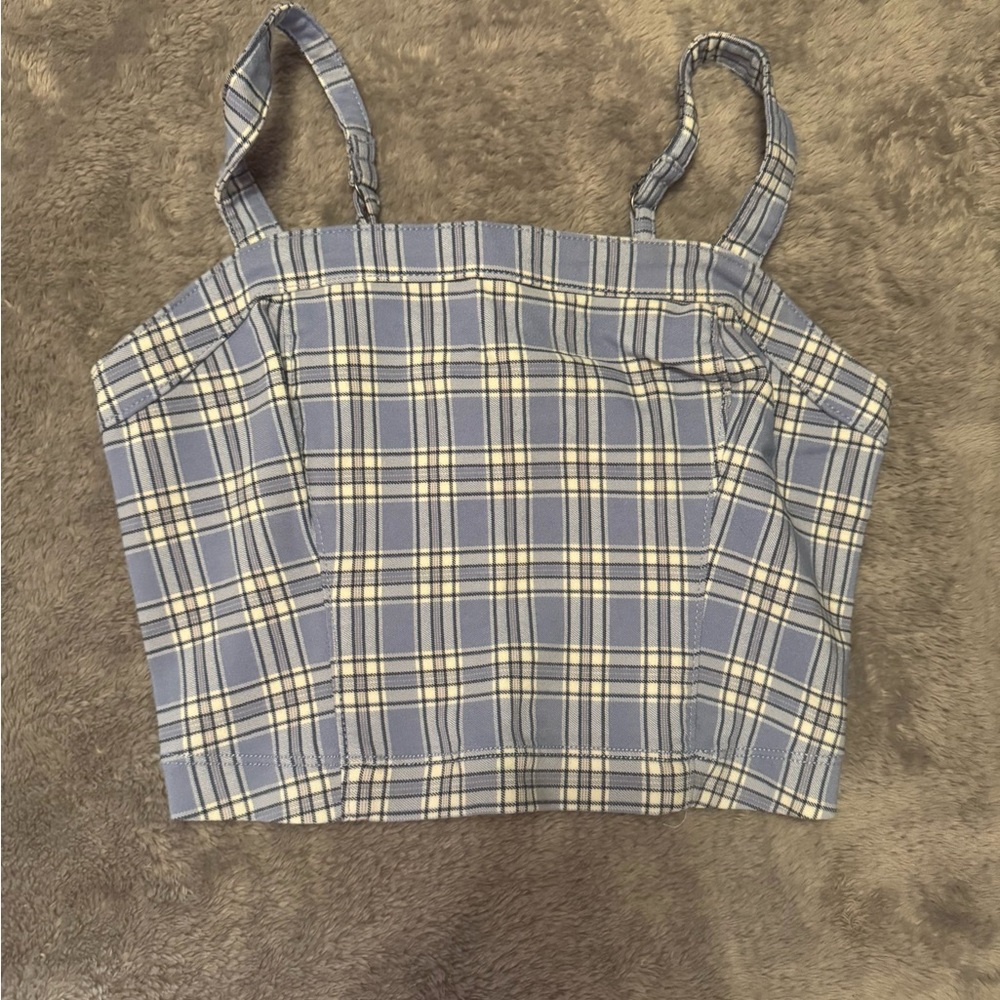 Plaid Blue and Cream Women's Top and Pant Set